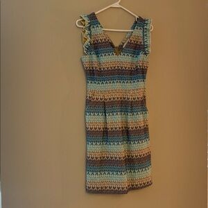 Tabitha Blue and Brown Patterned Knit Dress